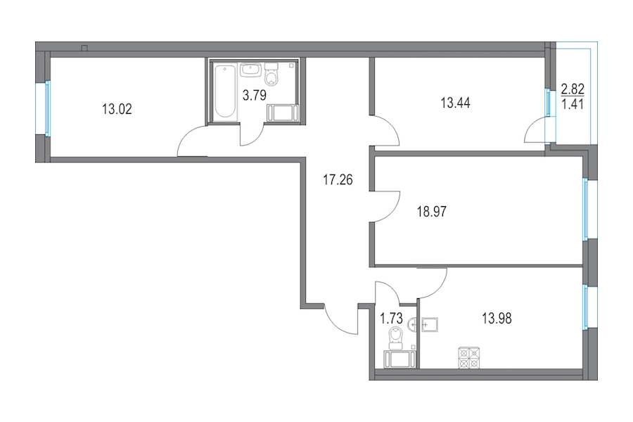 3-комнатная квартира 82.19 м², 11/25 эт., ЖК «Приморский квартал»